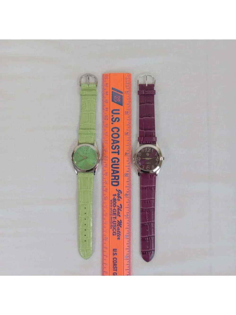 2 Gossip Women's Quartz Wristwatch Green Purple Embossed Leather NEW BATTERIES